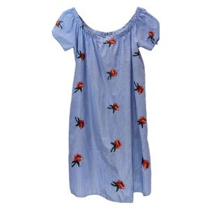 Miley + Molly Blue Striped Dress with Floral Embroidery